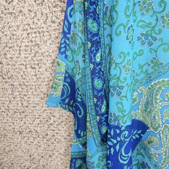 Susan Graver Top Womens XL Blue Paisley Print Blouse Sheer Poncho Casual Ladies - Picture 3 of 7
